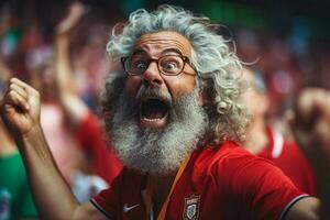 un loco portugués fútbol americano seguidor celebra ai generado Pro foto