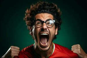 A crazy Portuguese football supporter celebrates. Ai generated pro photo