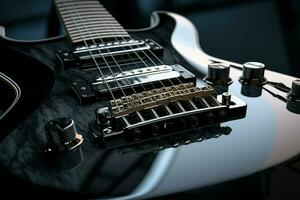 Close up of black electric guitar. Ai generated pro photo