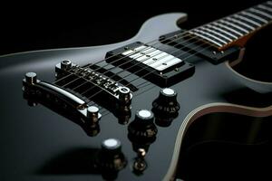 Close up of black electric guitar. Ai generated pro photo