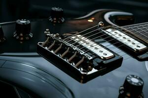 Close up of black electric guitar. Ai generated pro photo