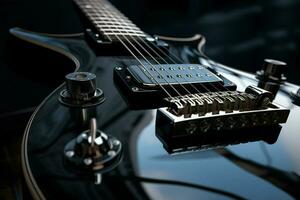 Close up of black electric guitar. Ai generated pro photo