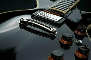 Close up of black electric guitar. Ai generated pro photo