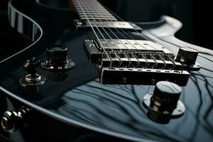 Close up of black electric guitar. Ai generated pro photo