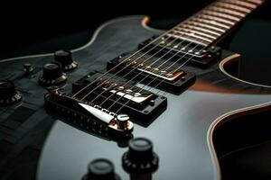 Close up of black electric guitar. Ai generated pro photo