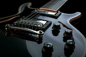 Close up of black electric guitar. Ai generated pro photo