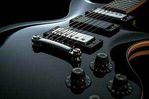 Close up of black electric guitar. Ai generated pro photo