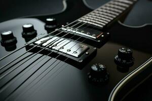 Close up of black electric guitar. Ai generated pro photo