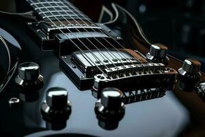 Close up of black electric guitar. Ai generated pro photo