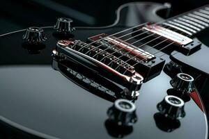 Close up of black electric guitar. Ai generated pro photo