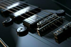 Close up of black electric guitar. Ai generated pro photo