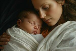 Mother with her newborn baby, Motherhood concept. Ai generated pro photo