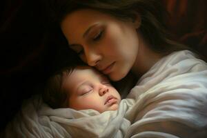 Mother with her newborn baby, Motherhood concept. Ai generated pro photo