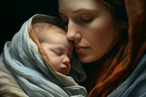 Mother with her newborn baby, Motherhood concept. Ai generated pro photo