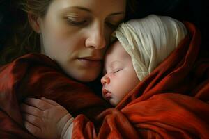 Mother with her newborn baby, Motherhood concept. Ai generated pro photo