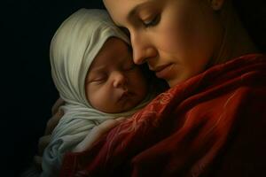 Mother with her newborn baby, Motherhood concept. Ai generated pro photo