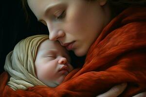 Mother with her newborn baby, Motherhood concept. Ai generated pro photo