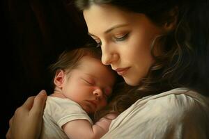 madre con su recién nacido bebé, maternidad concepto. ai generado Pro foto
