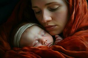 Mother with her newborn baby, Motherhood concept. Ai generated pro photo