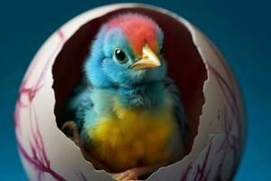 vistoso bebé pájaro en un huevo caparazón. ai generado Pro foto