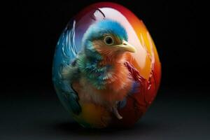 Colorful baby bird in an egg shell. Ai generated pro photo