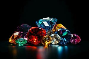 colorful Gemstone on a black background. Ai generated pro photo