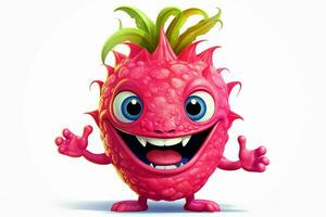 Cartoon character of dragon fruit with funny expression. Ai generated pro photo