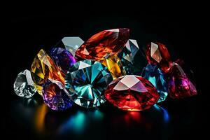 colorful Gemstone on a black background. Ai generated pro photo