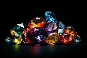 colorful Gemstone on a black background. Ai generated pro photo