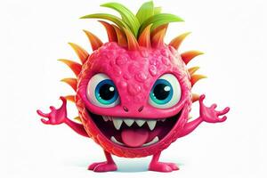 Cartoon character of dragon fruit with funny expression. Ai generated pro photo