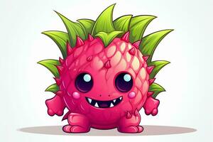 Cartoon character of dragon fruit with funny expression. Ai generated pro photo