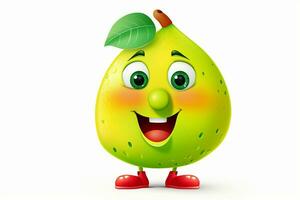 Funny green guava fruit character isolated on white background. Ai generated pro photo