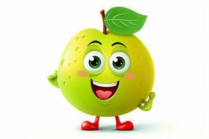 Funny green guava fruit character isolated on white background. Ai generated pro photo