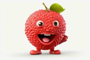 Funny lychee fruit character on white background. Ai generated pro photo