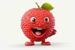 Funny lychee fruit character on white background. Ai generated pro photo