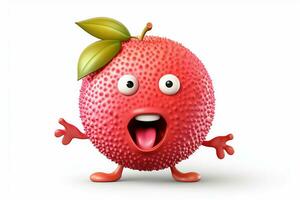 Funny lychee fruit character on white background. Ai generated pro photo