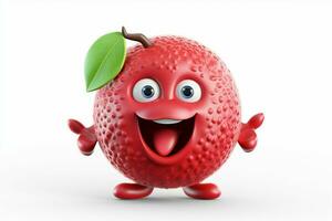 Funny lychee fruit character on white background. Ai generated pro photo