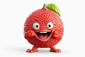 Funny lychee fruit character on white background. Ai generated pro photo