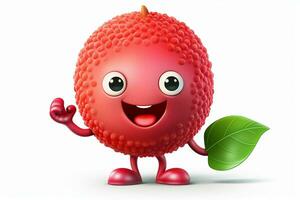 Funny lychee fruit character on white background. Ai generated pro photo