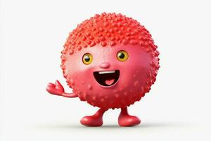 Funny lychee fruit character on white background. Ai generated pro photo