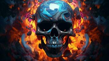 Skull in the fire. Halloween background. 3d illustration. ai generated  pro photo
