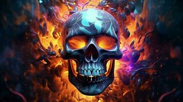 Skull in the fire. Halloween background. 3d illustration. ai generated  pro photo