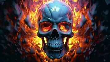 Skull in the fire. Halloween background. 3d illustration. ai generated  pro photo