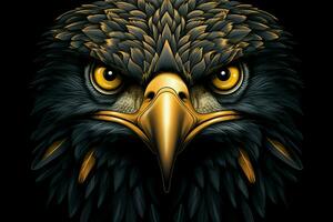 Eagle head in blue and yellow colors on a black background. ai generated pro photo