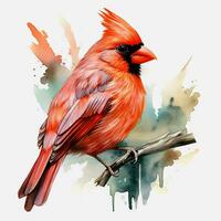 cardenal pájaro en acuarela antecedentes. ai generado Pro foto