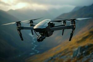 Drone with digital camera flying in the sky. ai generated pro photo