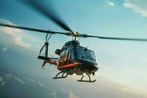 helicóptero en vuelo terminado el montañas. 3d representación. ai generado Pro foto