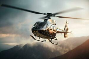 Helicopter in flight over the mountains. 3d rendering. ai generated pro photo