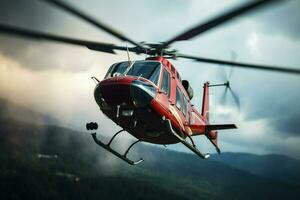 Helicopter in flight over the mountains. 3d rendering. ai generated pro photo