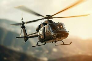 Helicopter in flight over the mountains. 3d rendering. ai generated pro photo